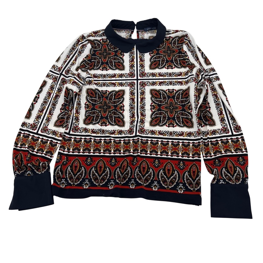 Tommy Hilfiger Women's‎ Paisley Print Collared Long Sleeve Blouse Top Size S